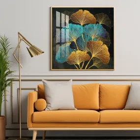 Colorful Leaves Biloba Luxury Crystal Square Wall Art