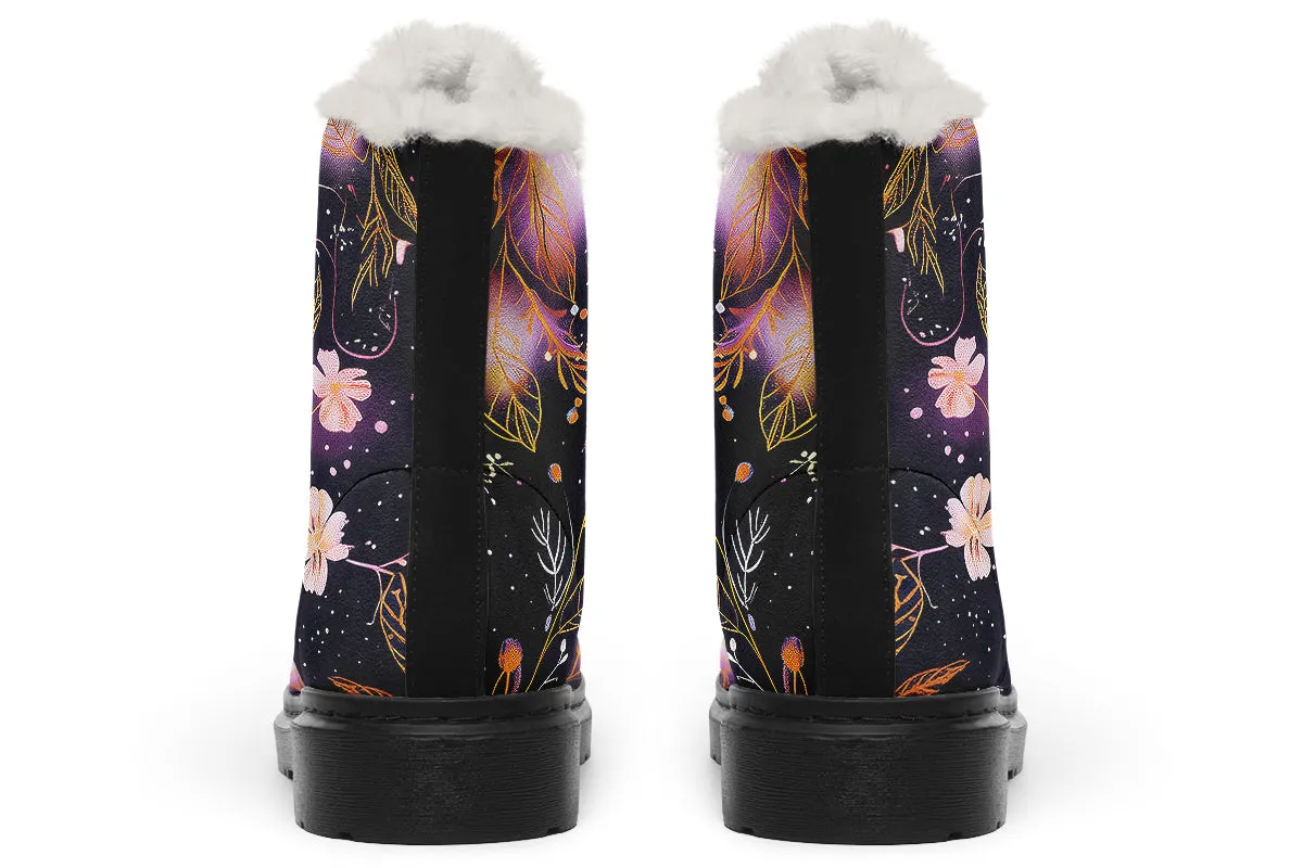 Cosmic Petals Winter Boots - Warm Micro-Suede Doc-Style Boots Lined with Vegan Wool