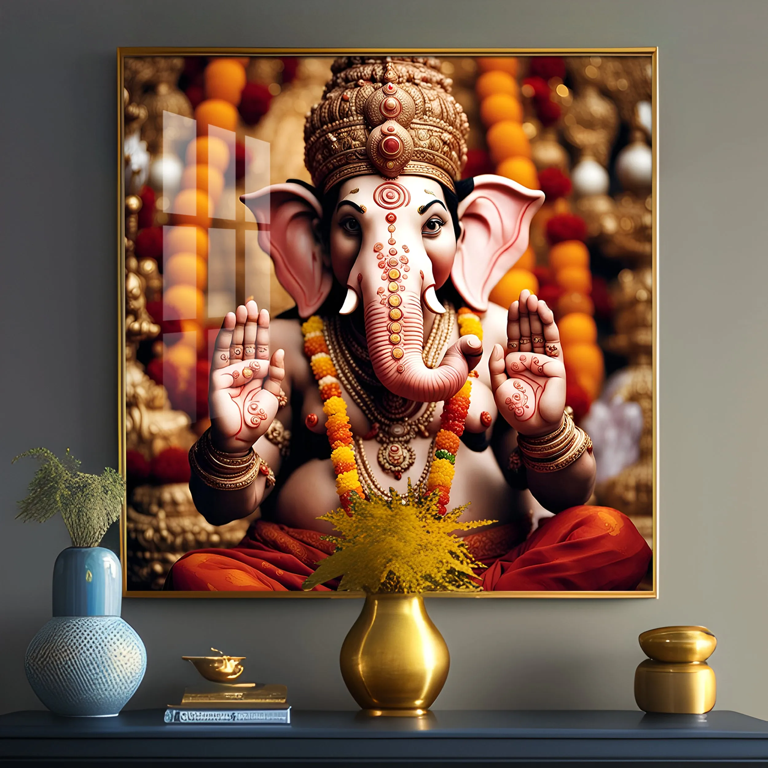 Divine Shri Ganesh Premium Acrylic Square Wall Art