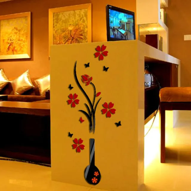 DIY Vase Flower Tree Crystal Arcylic 3D Wall