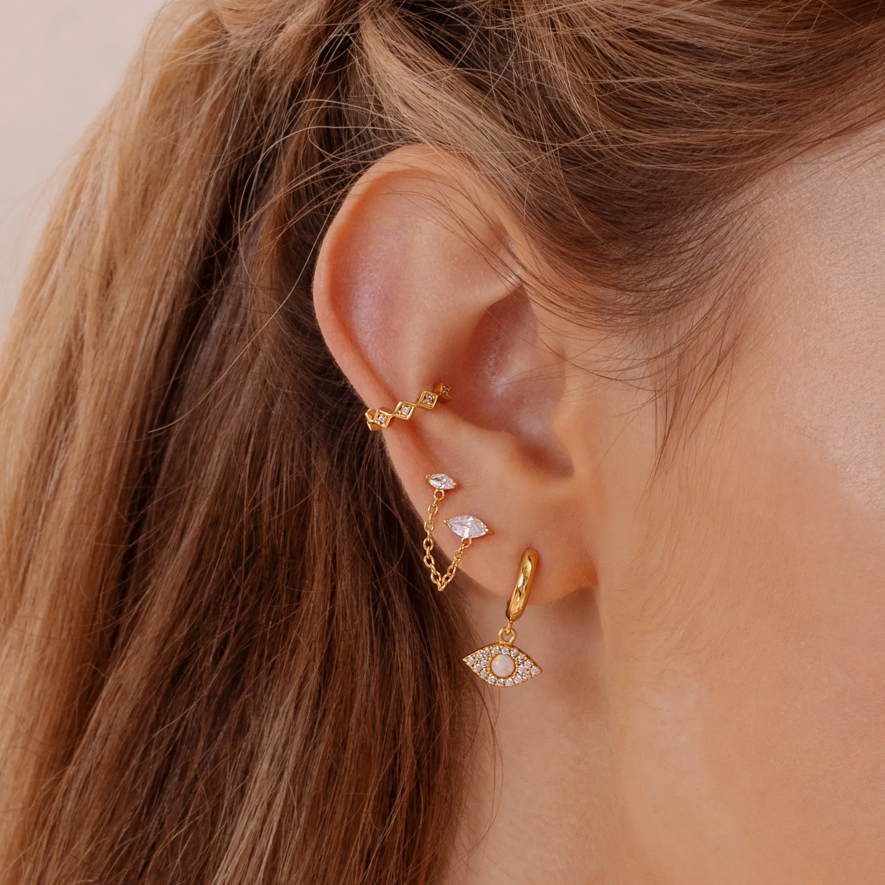 Double Marquise Chain Stud Earring