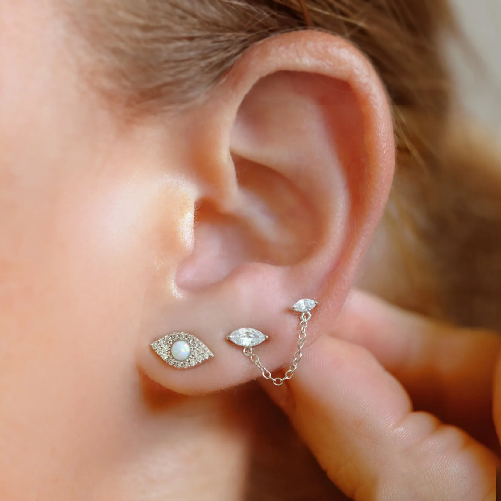 Double Marquise Chain Stud Earring