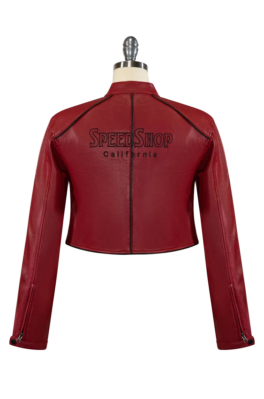 Easy Rider Crop Vegan Leather Jacket (Burgundy)