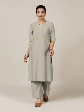 Esha x Rozaana | A Line Kurta in Oyster Grey with Thread Work | Coords or Only Kurta