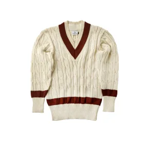 Fox Cricket Club Ecru Sweater with Suede Brown Stripes