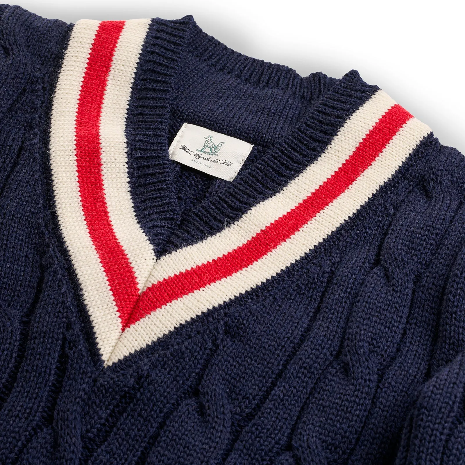 Fox Cricket Club Navy Sweater with Red & White Stripes