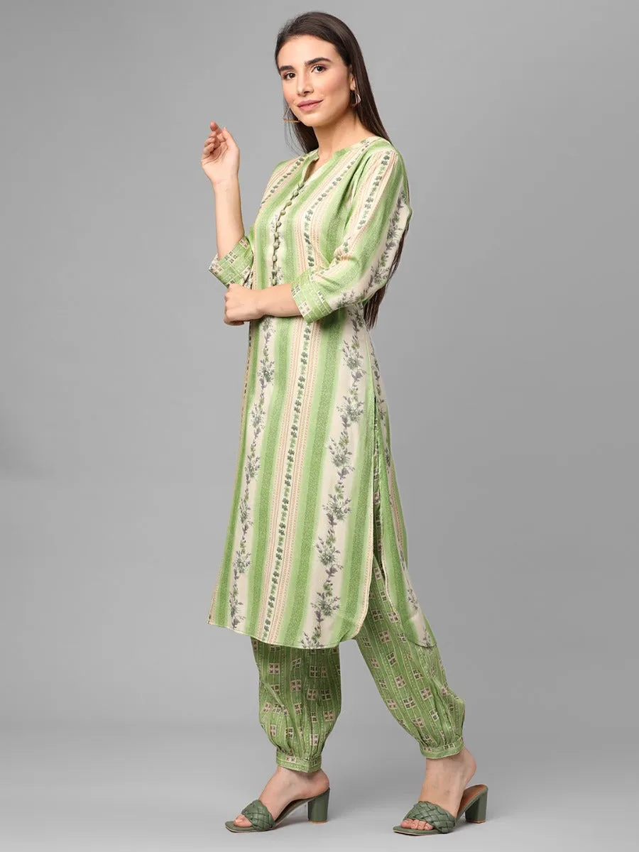 Green Floral Printed Kurta With Harem Pant