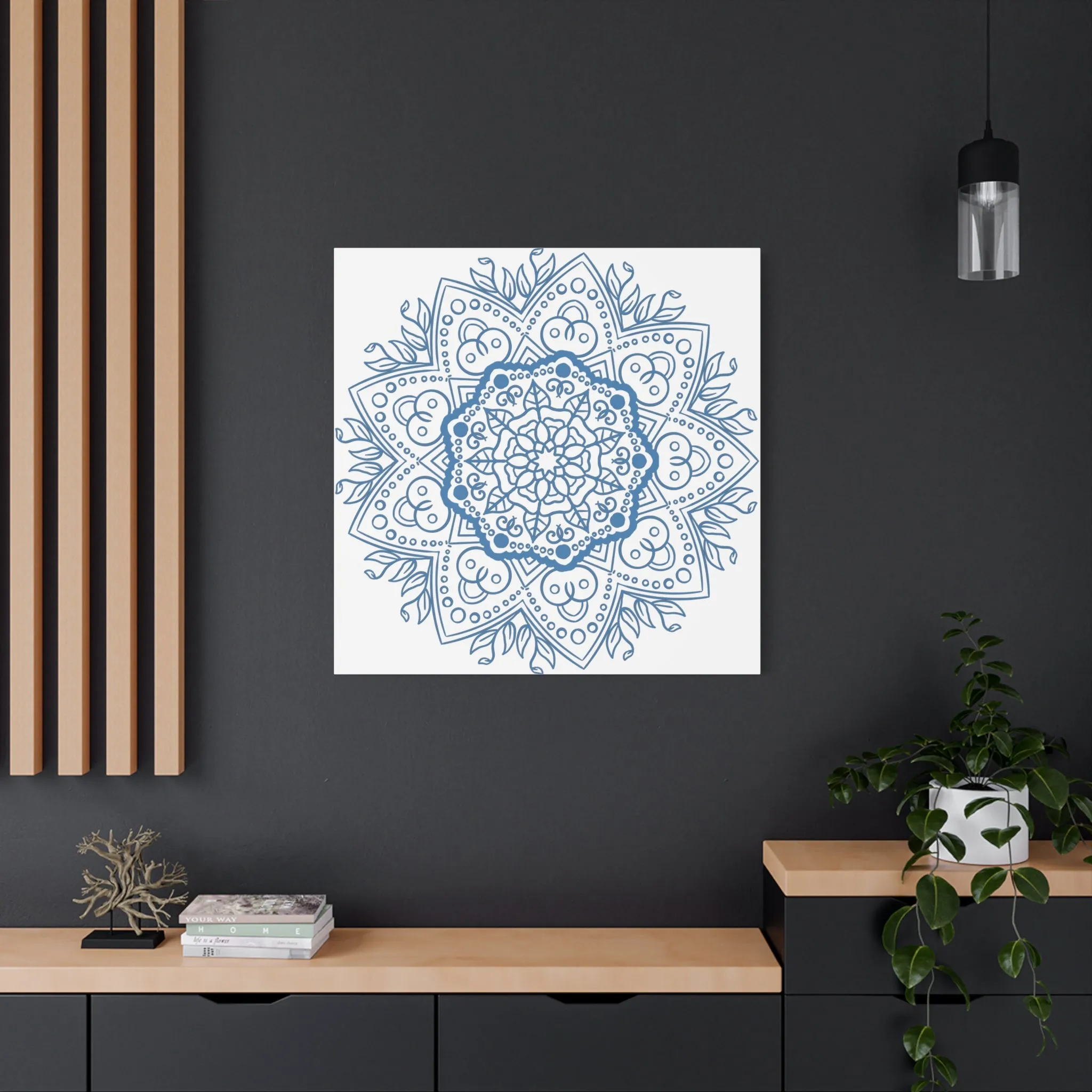 Handmade Mandala Wall Art - Steel Blue - Matte Canvas, Stretched