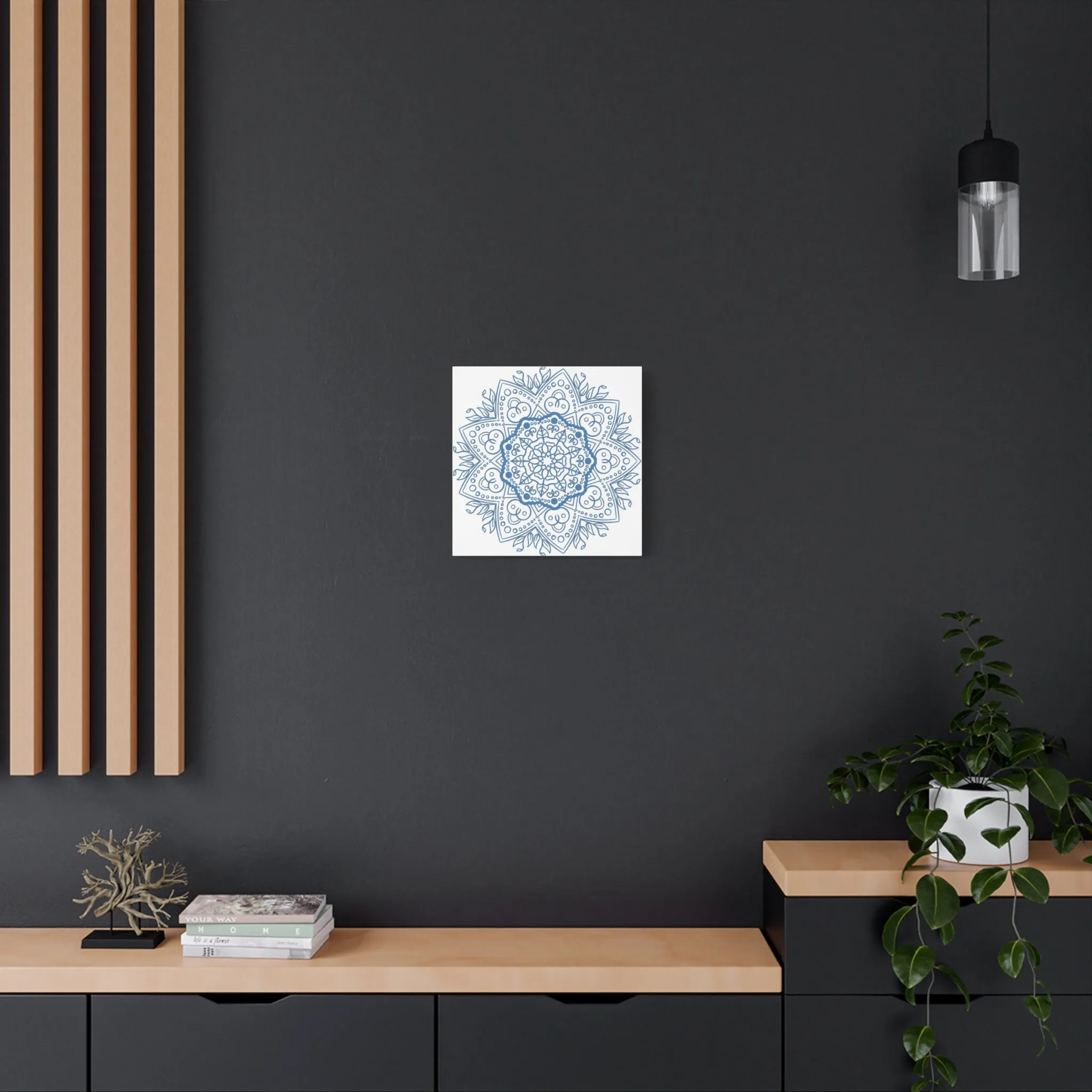 Handmade Mandala Wall Art - Steel Blue - Matte Canvas, Stretched