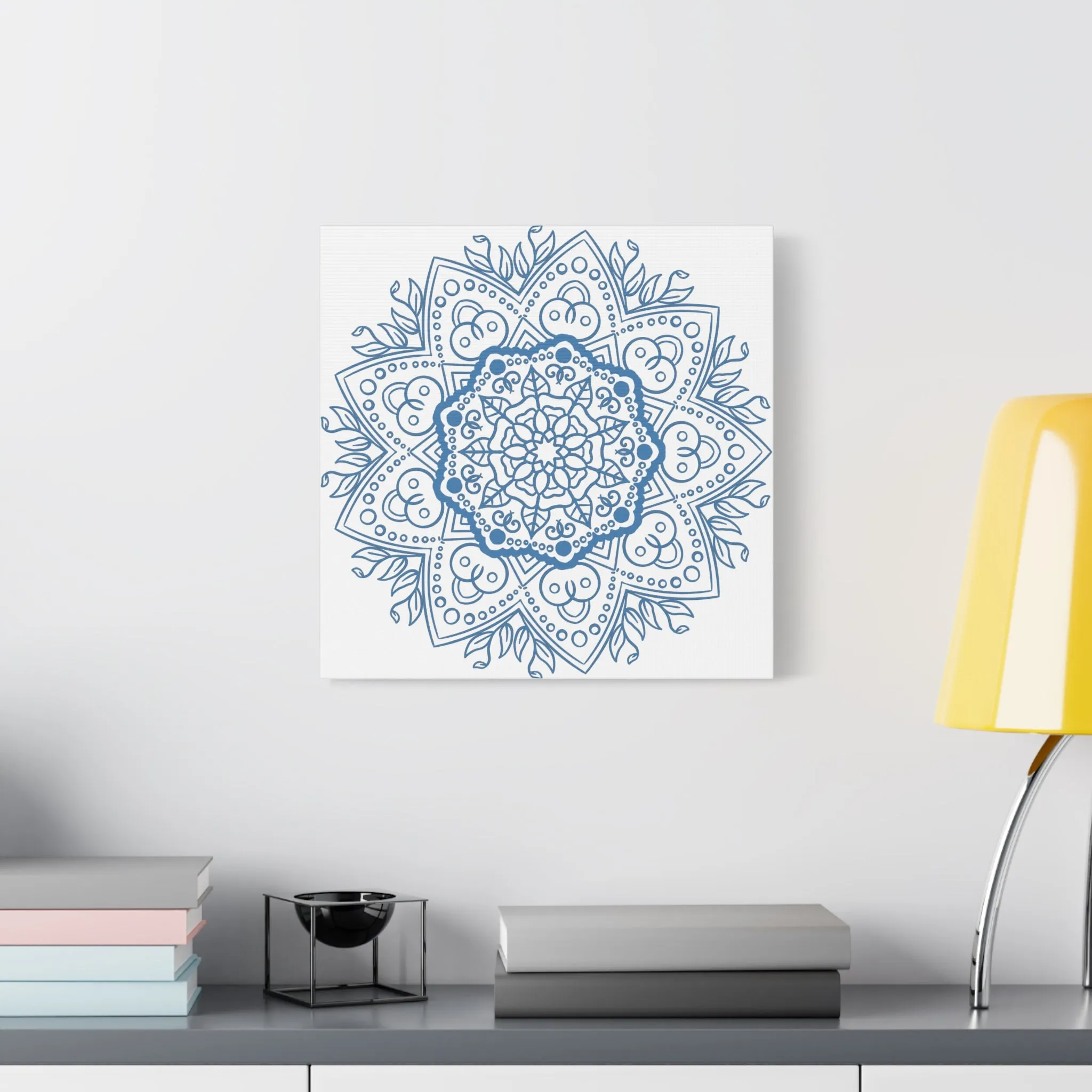 Handmade Mandala Wall Art - Steel Blue - Matte Canvas, Stretched