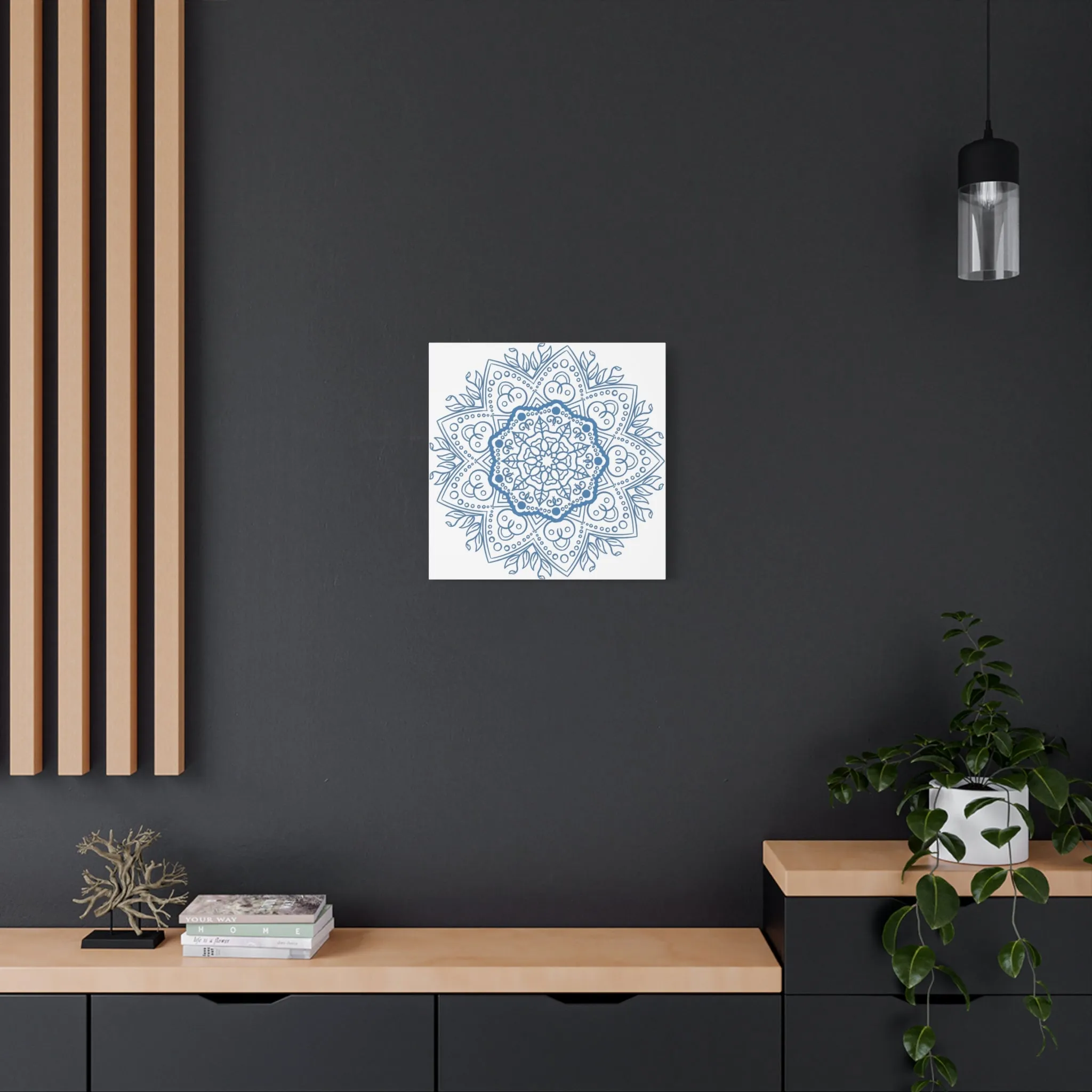 Handmade Mandala Wall Art - Steel Blue - Matte Canvas, Stretched