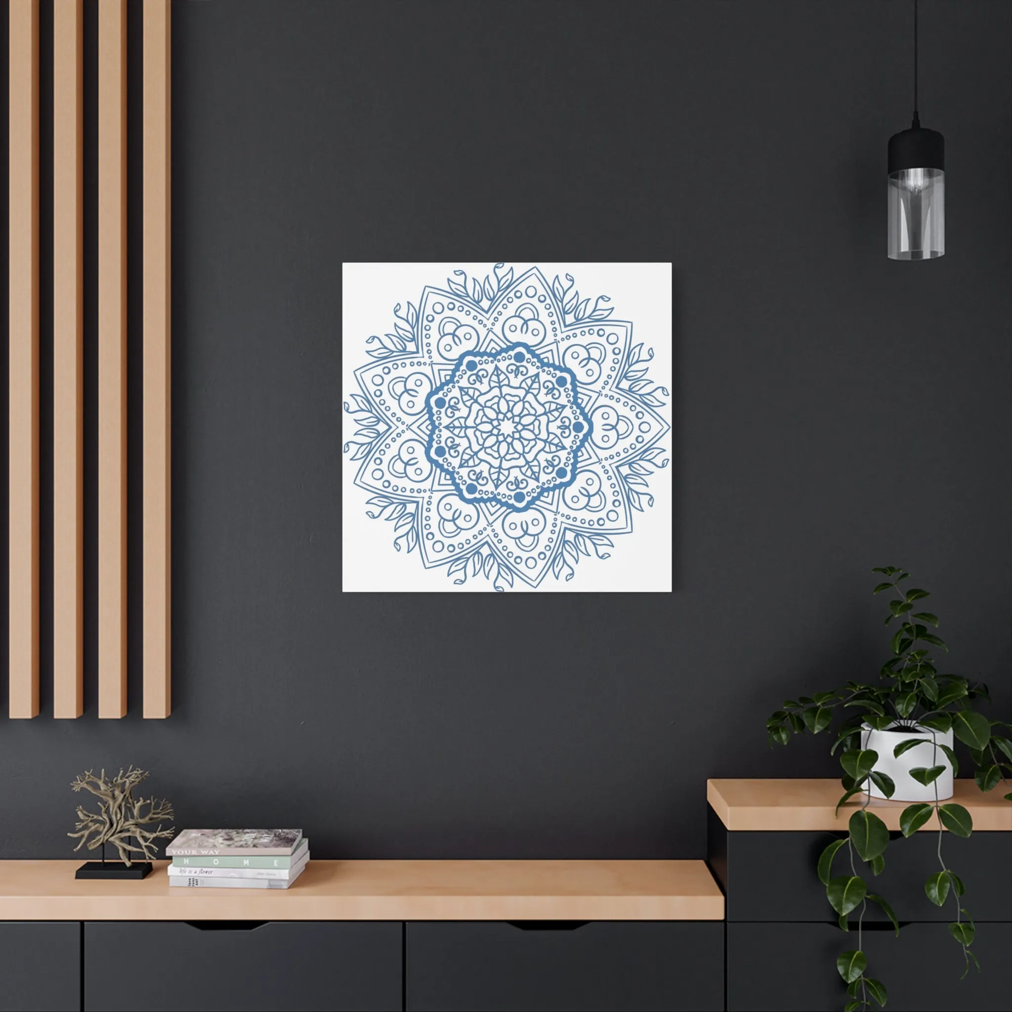 Handmade Mandala Wall Art - Steel Blue - Matte Canvas, Stretched