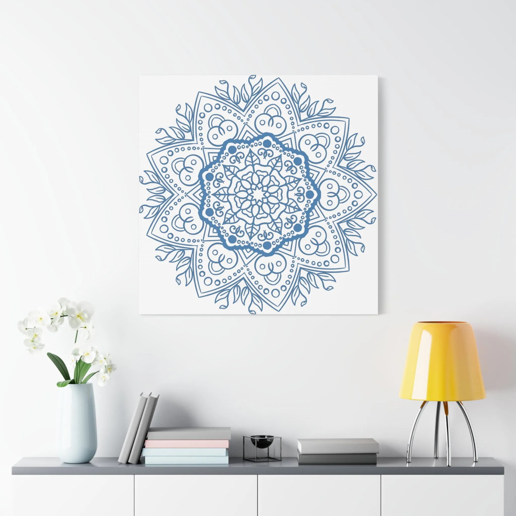 Handmade Mandala Wall Art - Steel Blue - Matte Canvas, Stretched