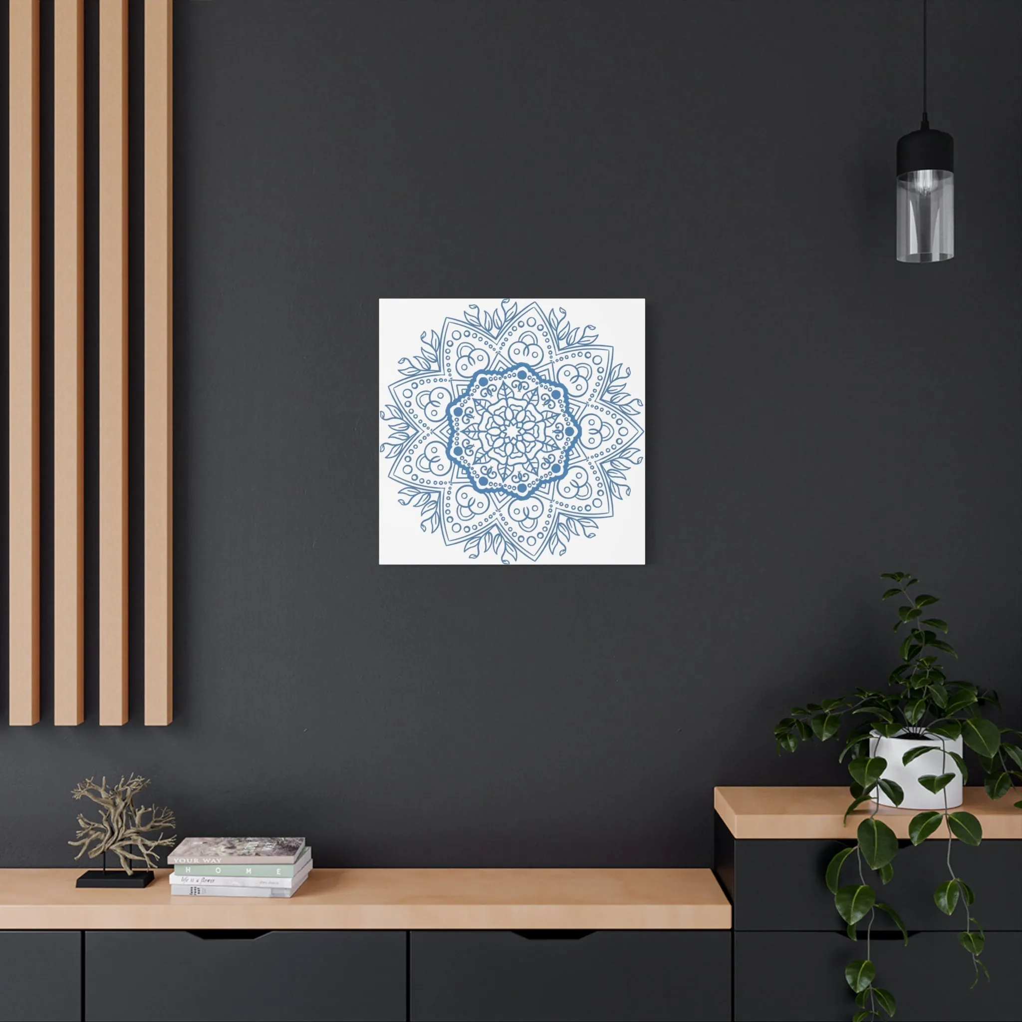 Handmade Mandala Wall Art - Steel Blue - Matte Canvas, Stretched