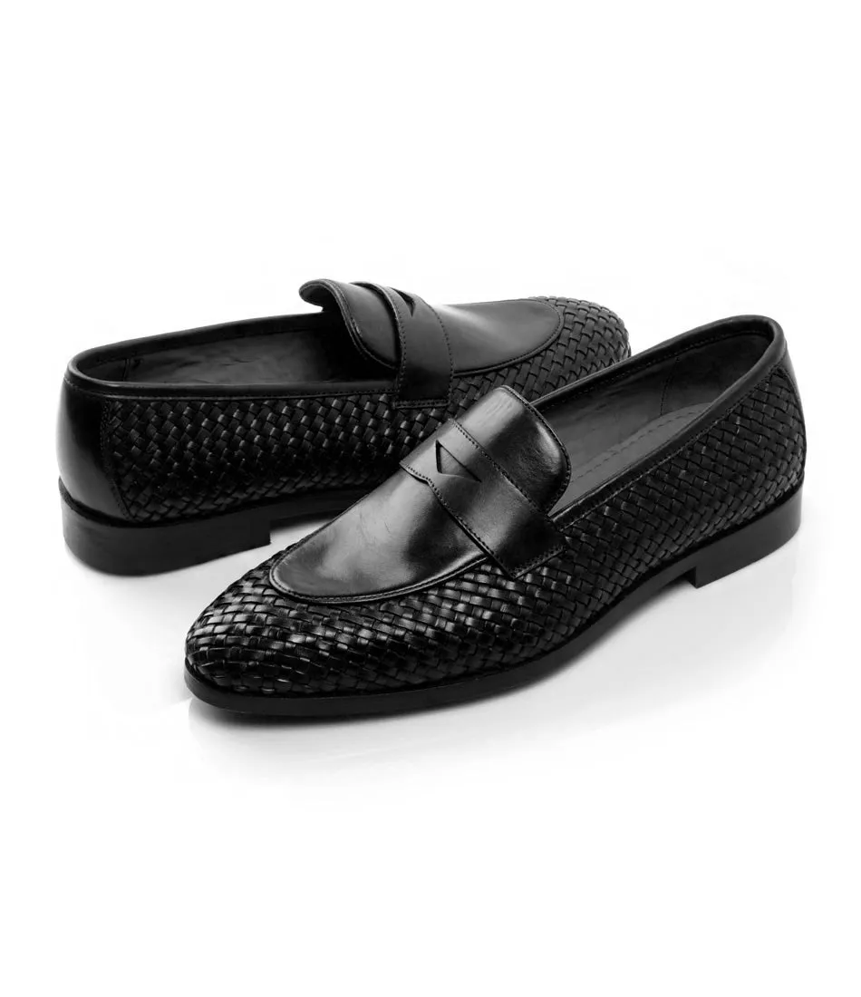 Handwoven Penny Loafers - Black