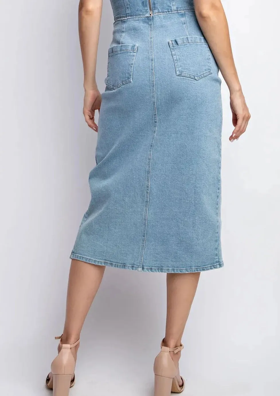 It Girl Denim Slit Midi Skirt