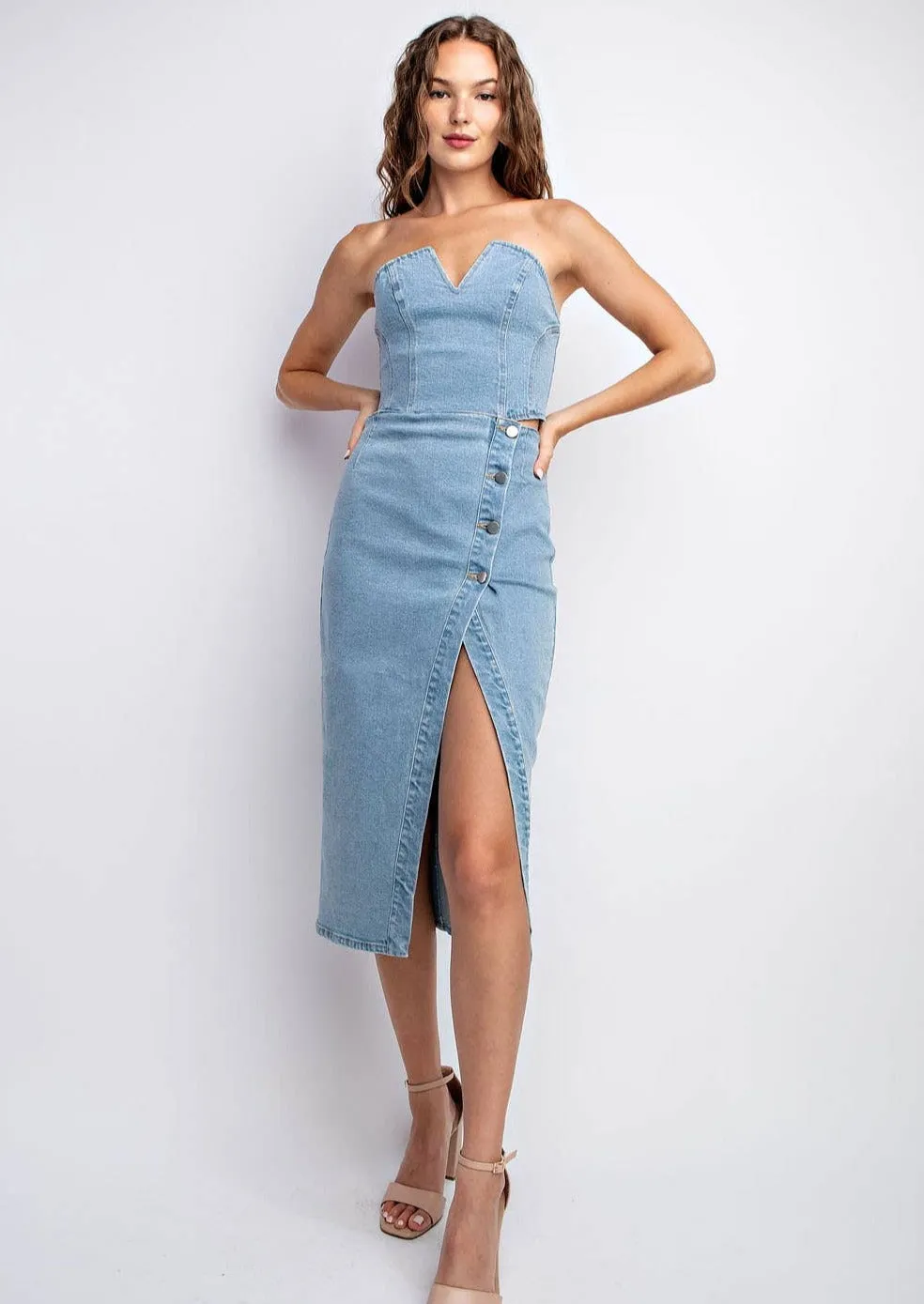 It Girl Denim Slit Midi Skirt