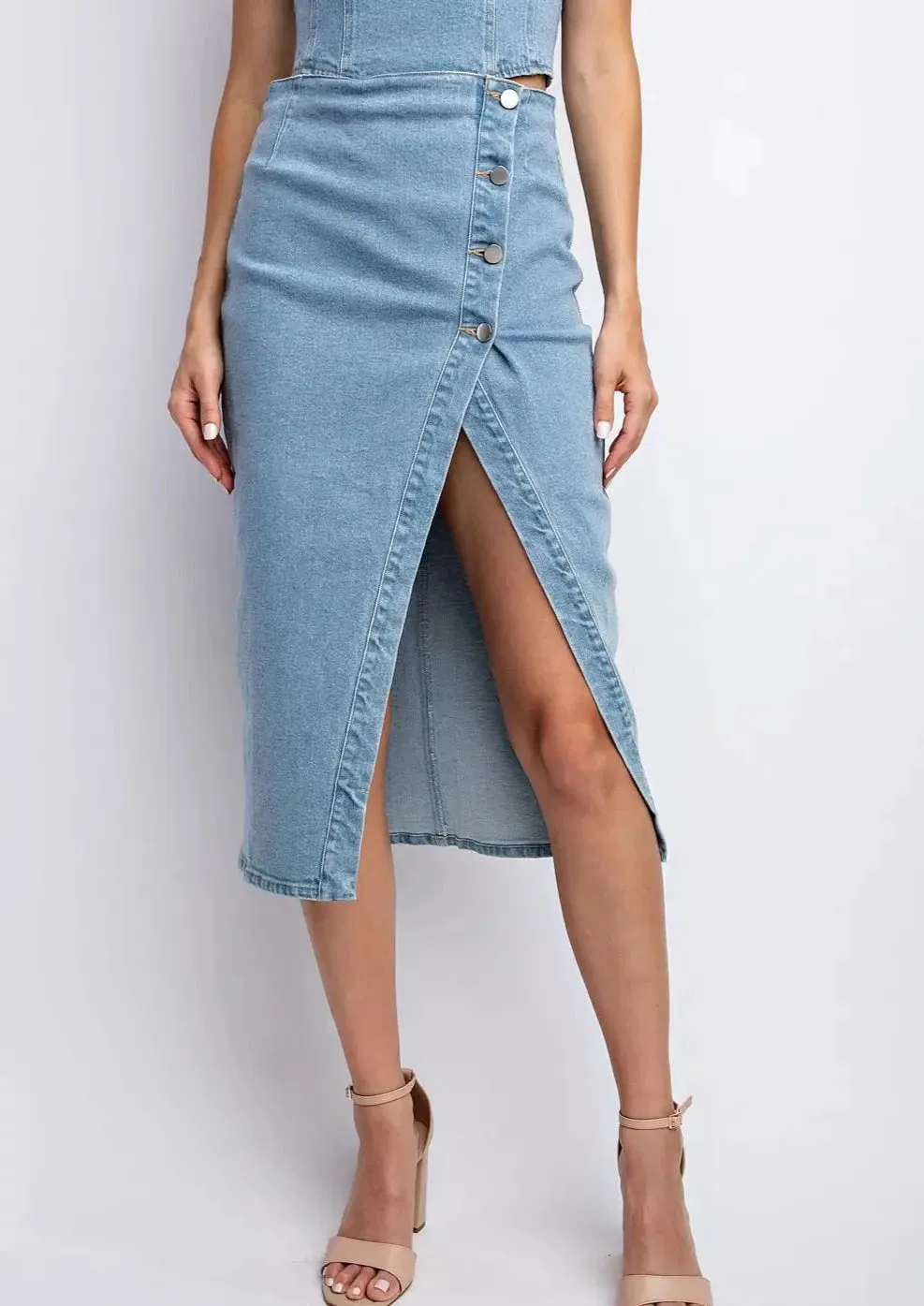 It Girl Denim Slit Midi Skirt