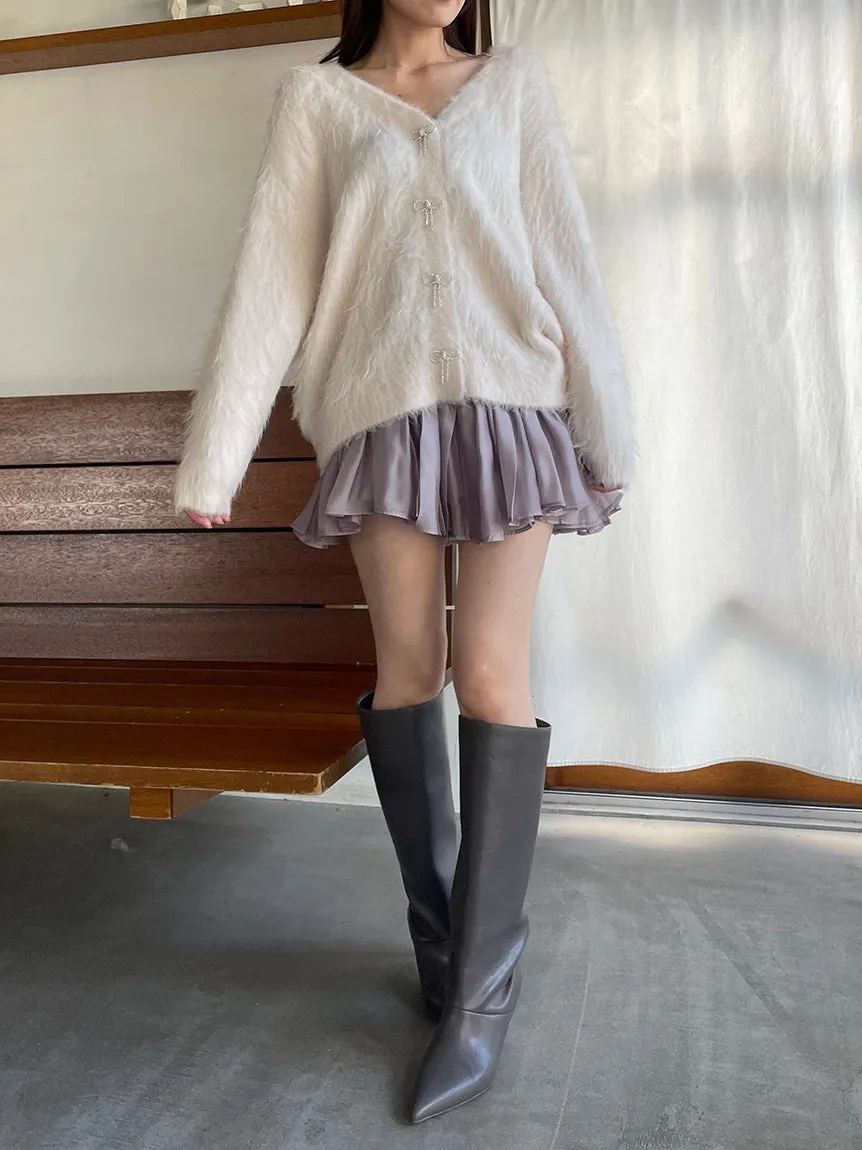 Jeweled Ribbon Fuzzy Knit Cardigan