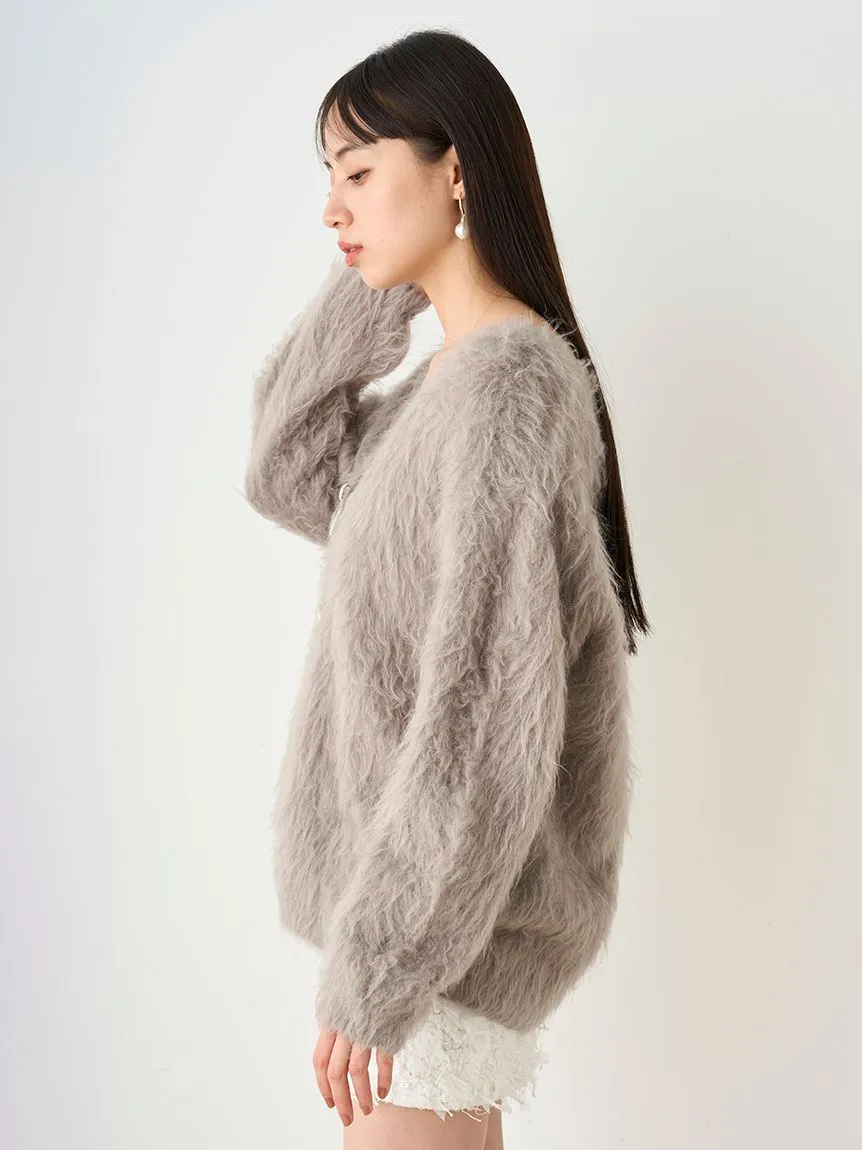 Jeweled Ribbon Fuzzy Knit Cardigan