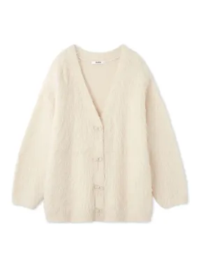 Jeweled Ribbon Fuzzy Knit Cardigan