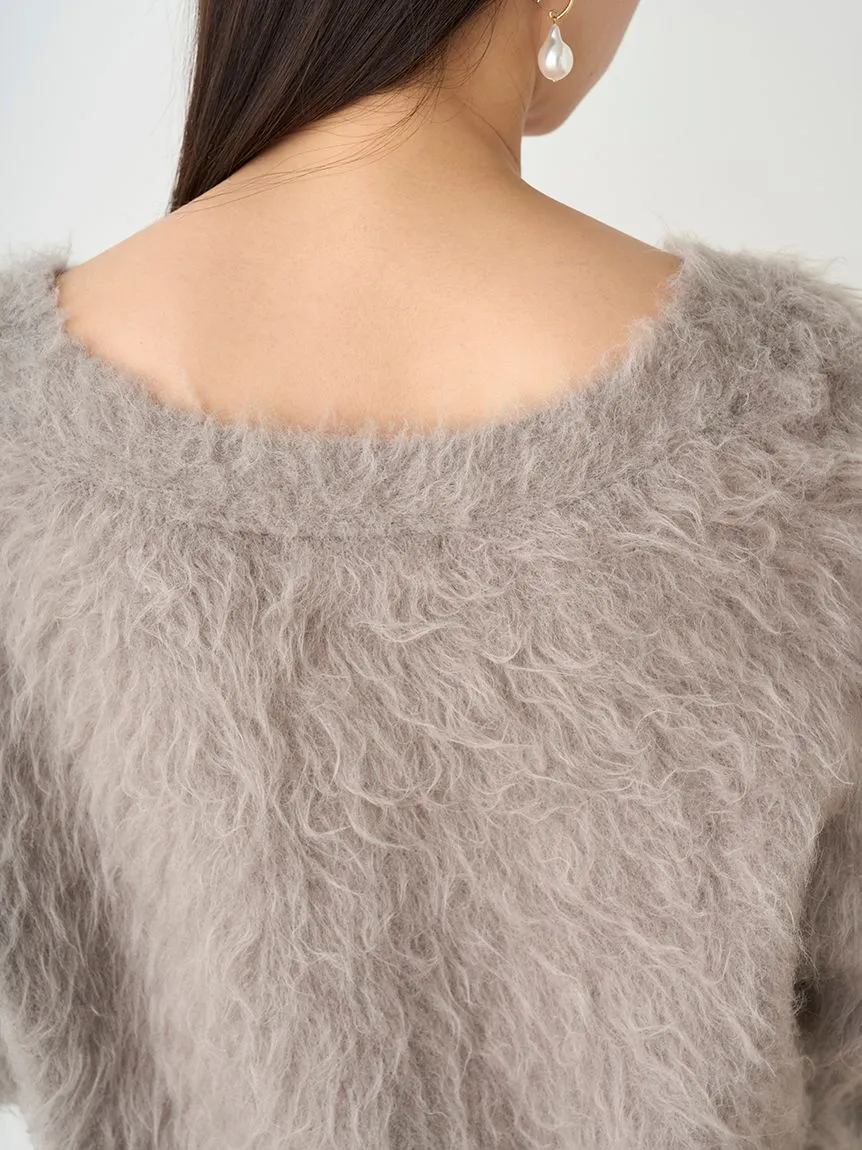 Jeweled Ribbon Fuzzy Knit Cardigan