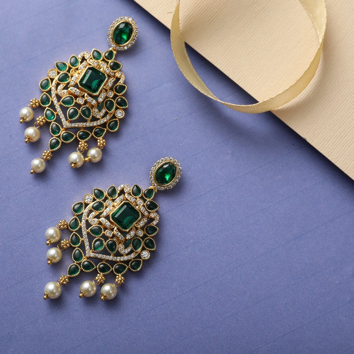 Kalindi Nakshatra CZ Drop Earrings