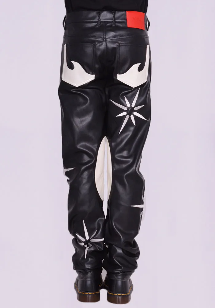 KUSIKOHC KUW3PT04KR-C4001.999 KSK FLOWER RIDER FAUX LEATHER PANTS BLACK