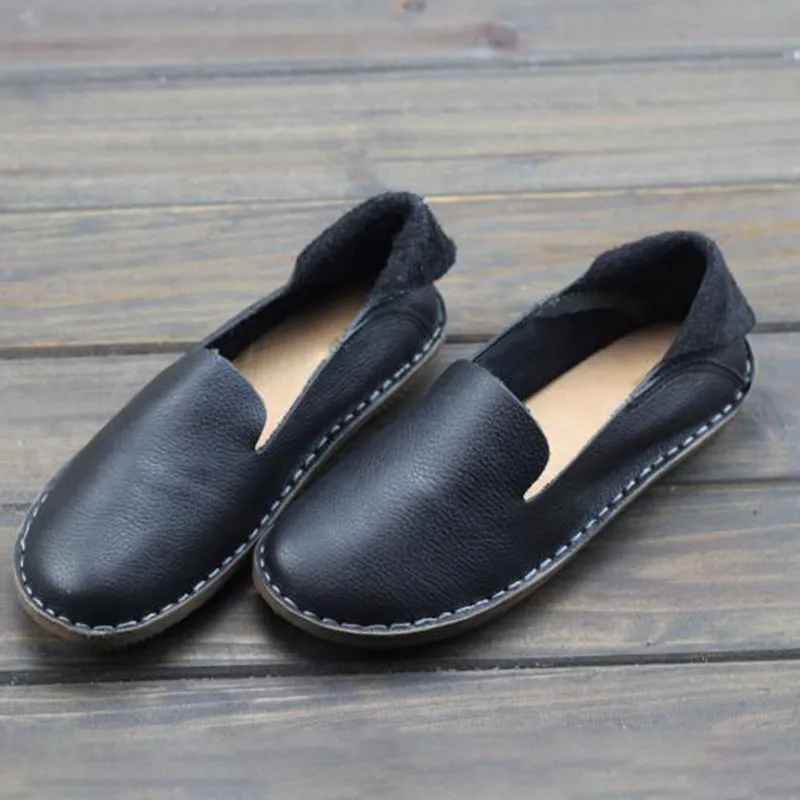 Loafers For Women Handmade Leather Flats Coffee/Blue/Green/Black