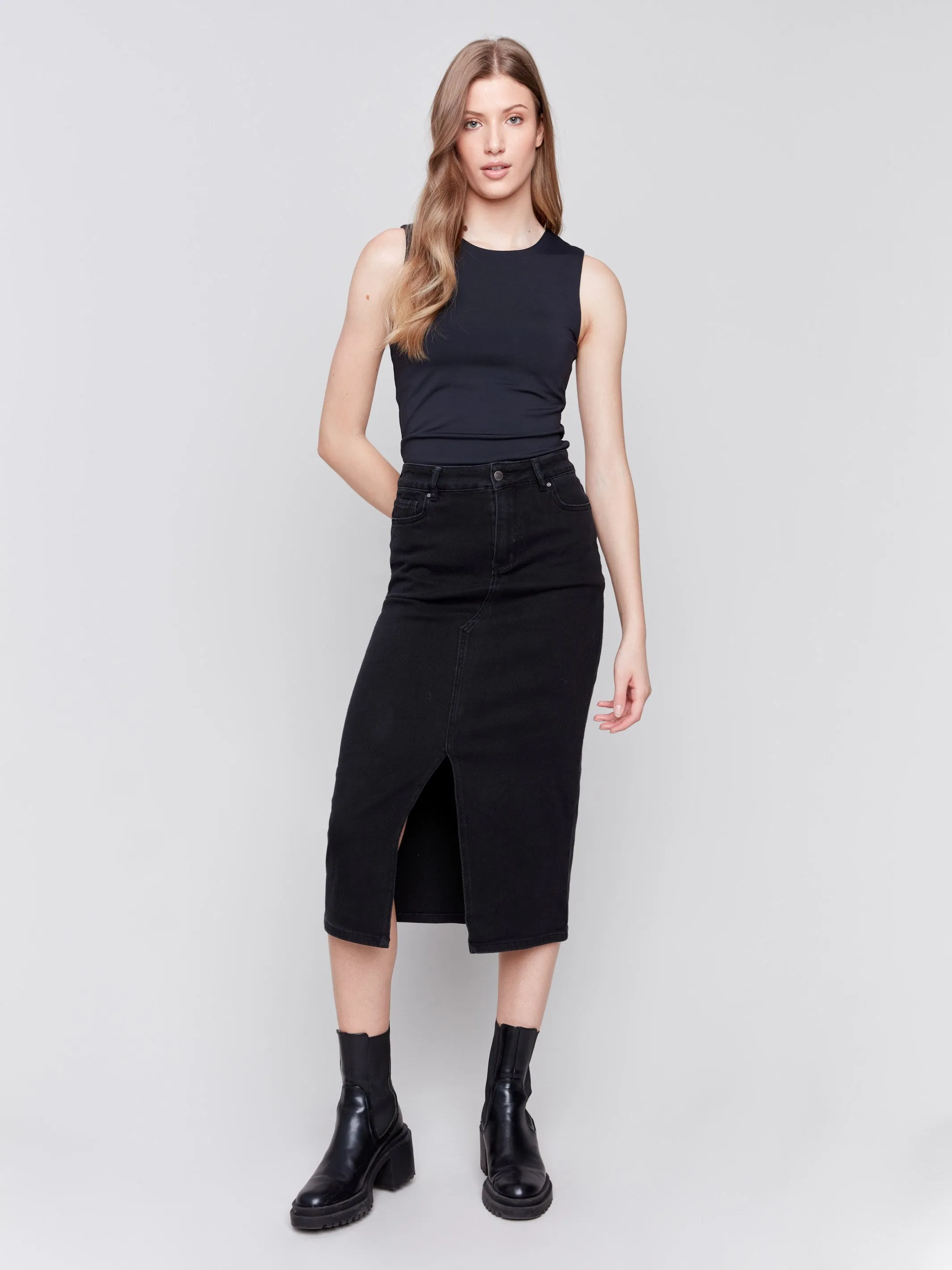 Long Denim Skirt - Charcoal