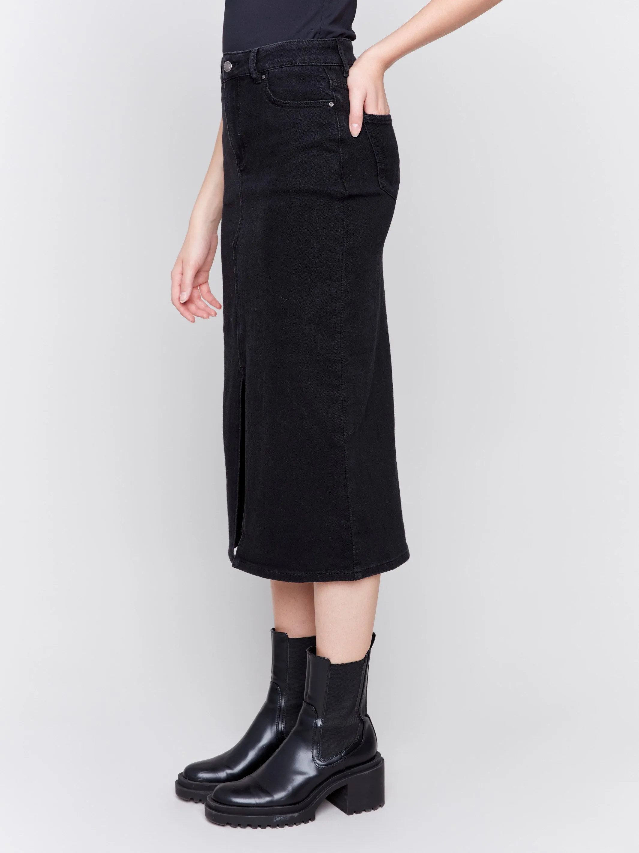 Long Denim Skirt - Charcoal