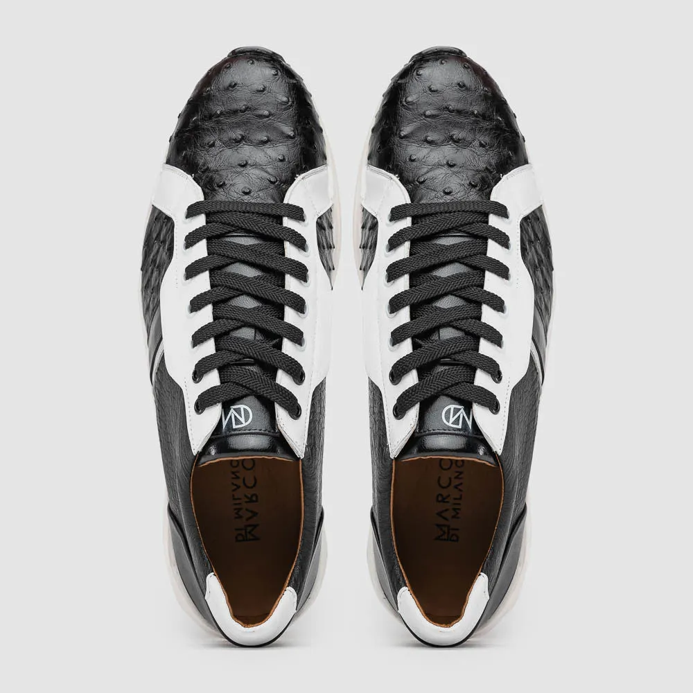 Marco Di Milano LYON II Ostrich and Calfskin Black/White Sneakers