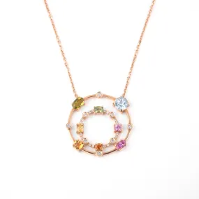 Multi coloured gemstones & diamonds 18k rose gold pendant