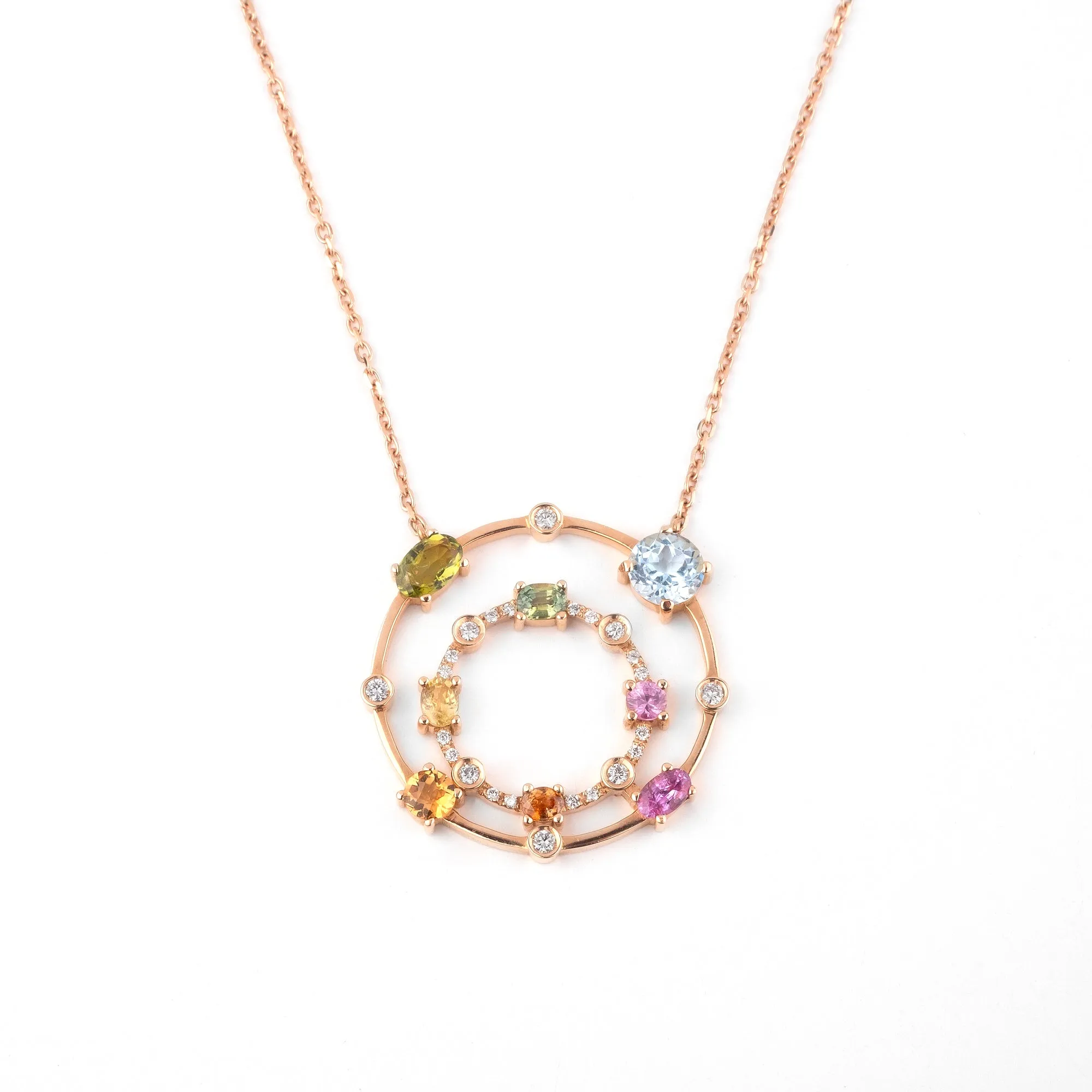 Multi coloured gemstones & diamonds 18k rose gold pendant