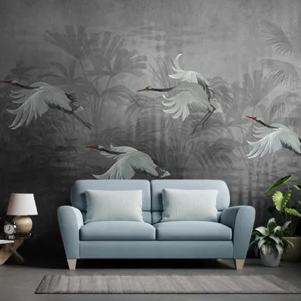 Musafir Beautiful Cranes Grey Wallpaper