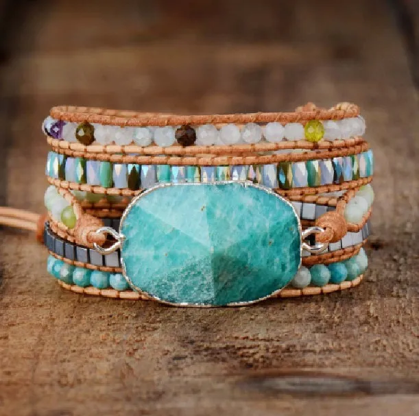 Natural Russian Amazonite Stone Wrap Mix Bracelet