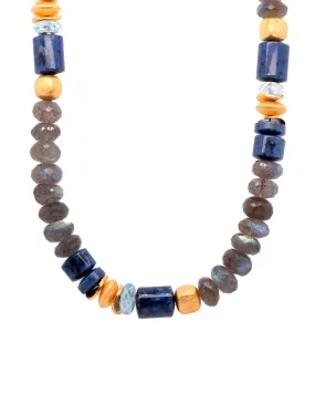 Polished Dumortierite , Sky Blue Topaz, Labradorite 8mm Necklace 24K Fair Trade Gold Vermeil