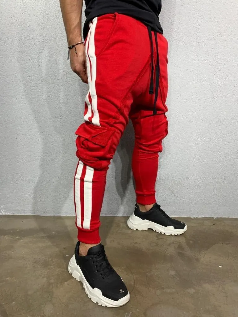 Red Striped Cargo Pocket Jogger Pant BI-015 Streetwear Mens Jogger Pants