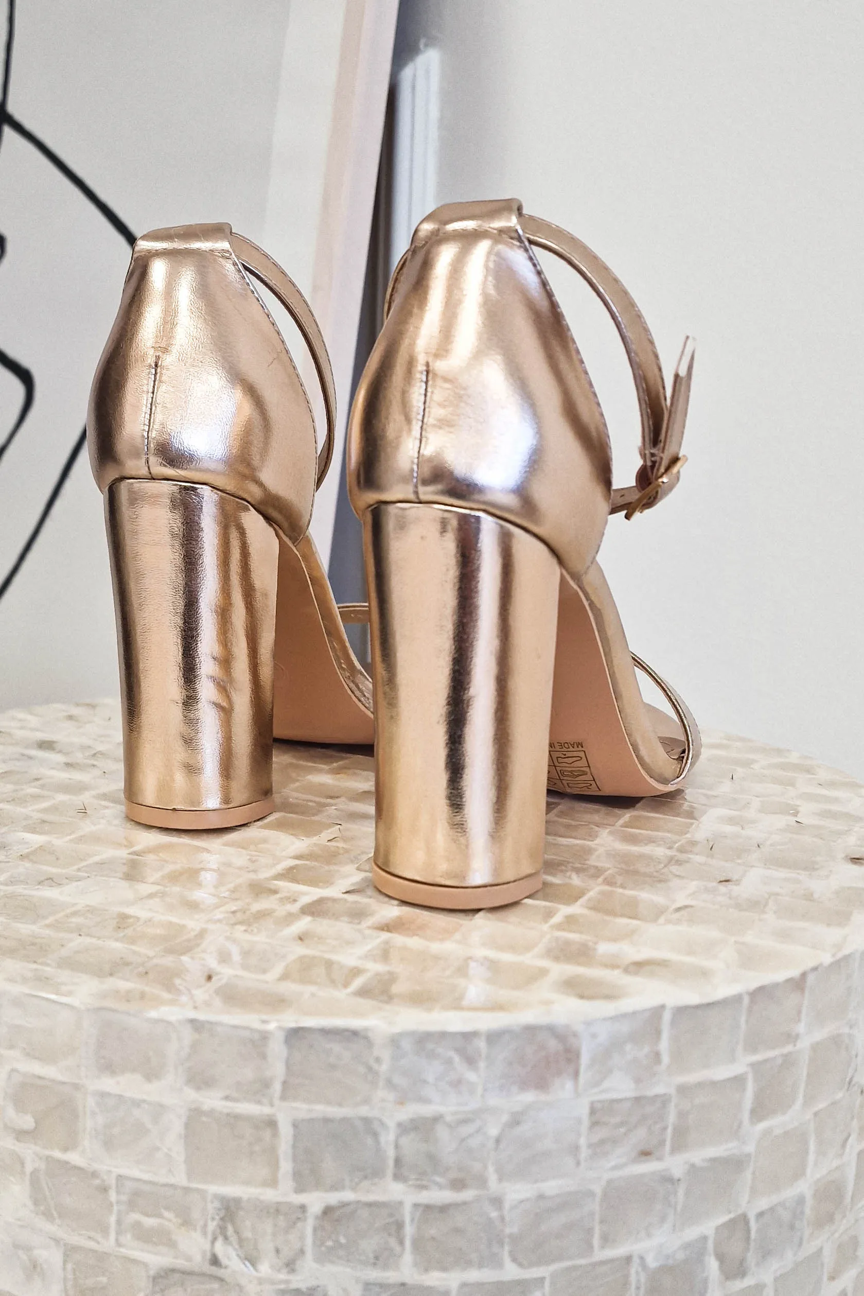 Regina Block Heel Sandals | Rose Gold