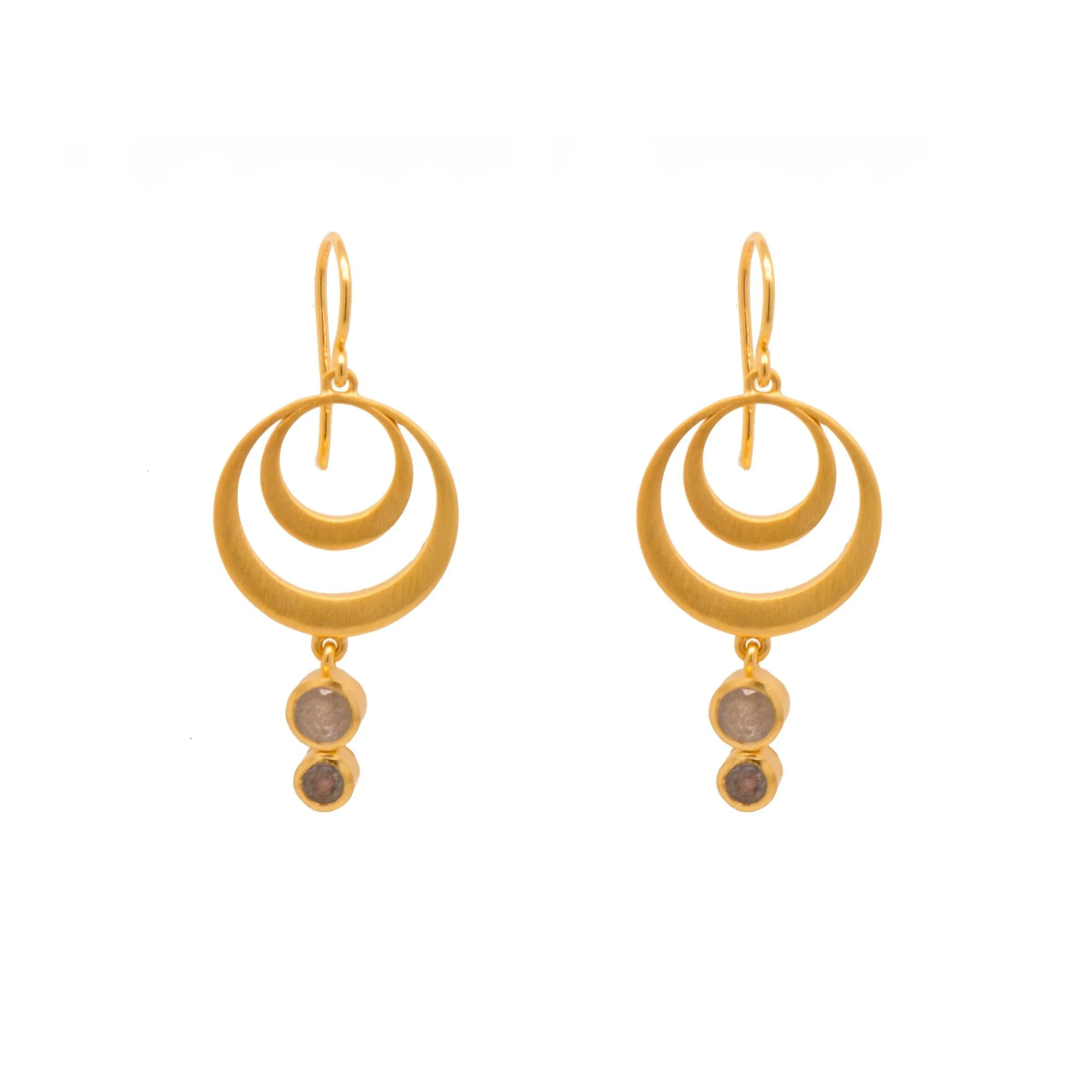 Strength Double Circle Wire Earrings 24K Gold Vermeil in Various Gemstones