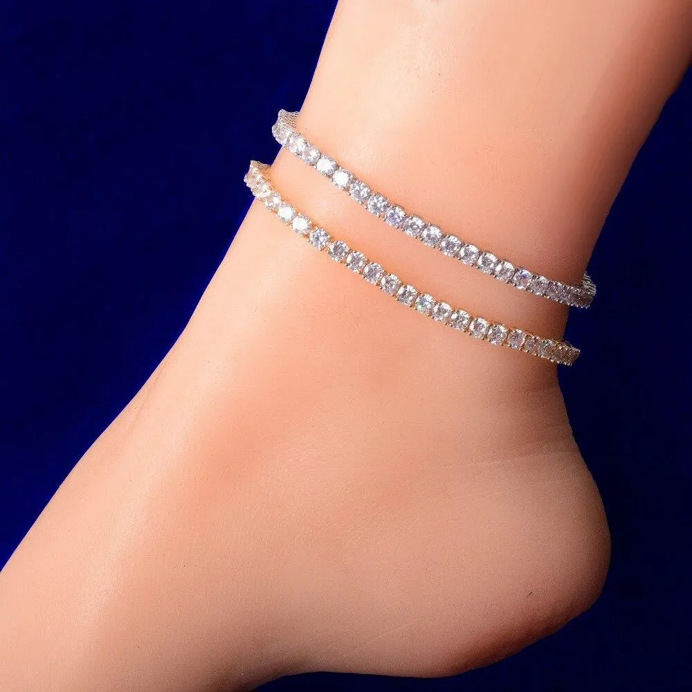 Tennis Chain Anklets Feet Link 7"~10" Adjustable 4mm 1 Row