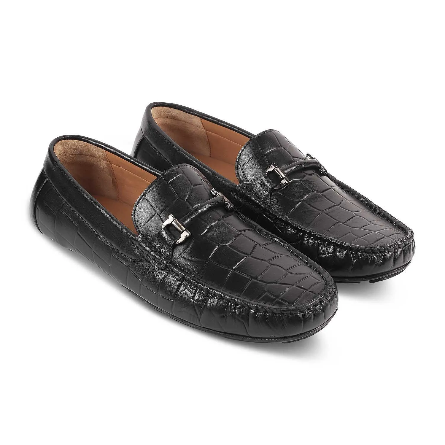 The Docks Black Men's Leather Driving Loafers Tresmode