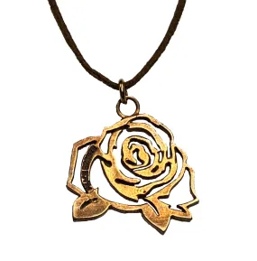 The Mighty Rose Pendant Necklace in Bronze Finish on Adjustable Natural Fiber Cord