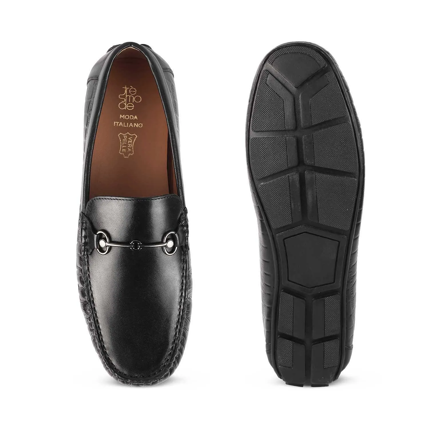 The Port Black Men's Leather Driving Loafers Tresmode