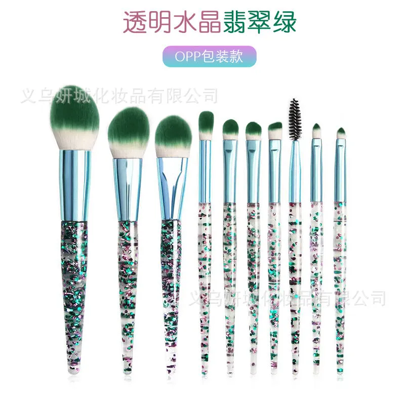 Wholesale 10 Clear Crystal Soft Bristle Makeup Brushes