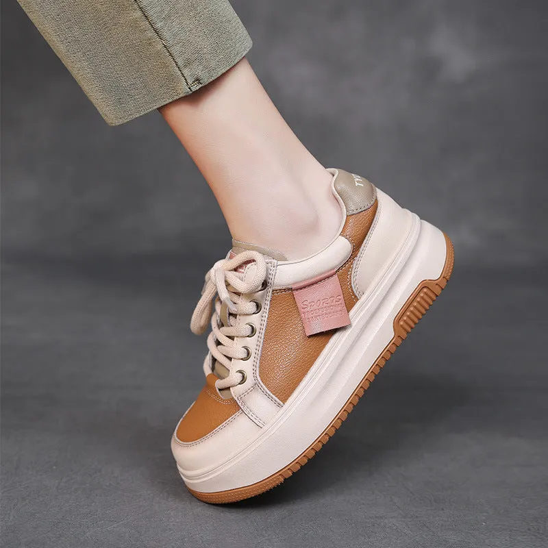 Women Fashion Leather Flat Thick Soled Casual Shoes