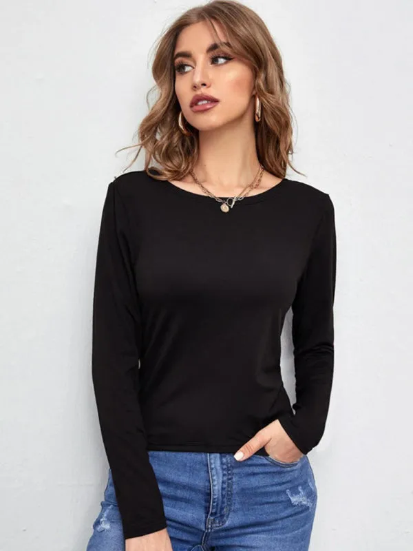 Women's Open Back Bottom Tie Long Sleeve Top